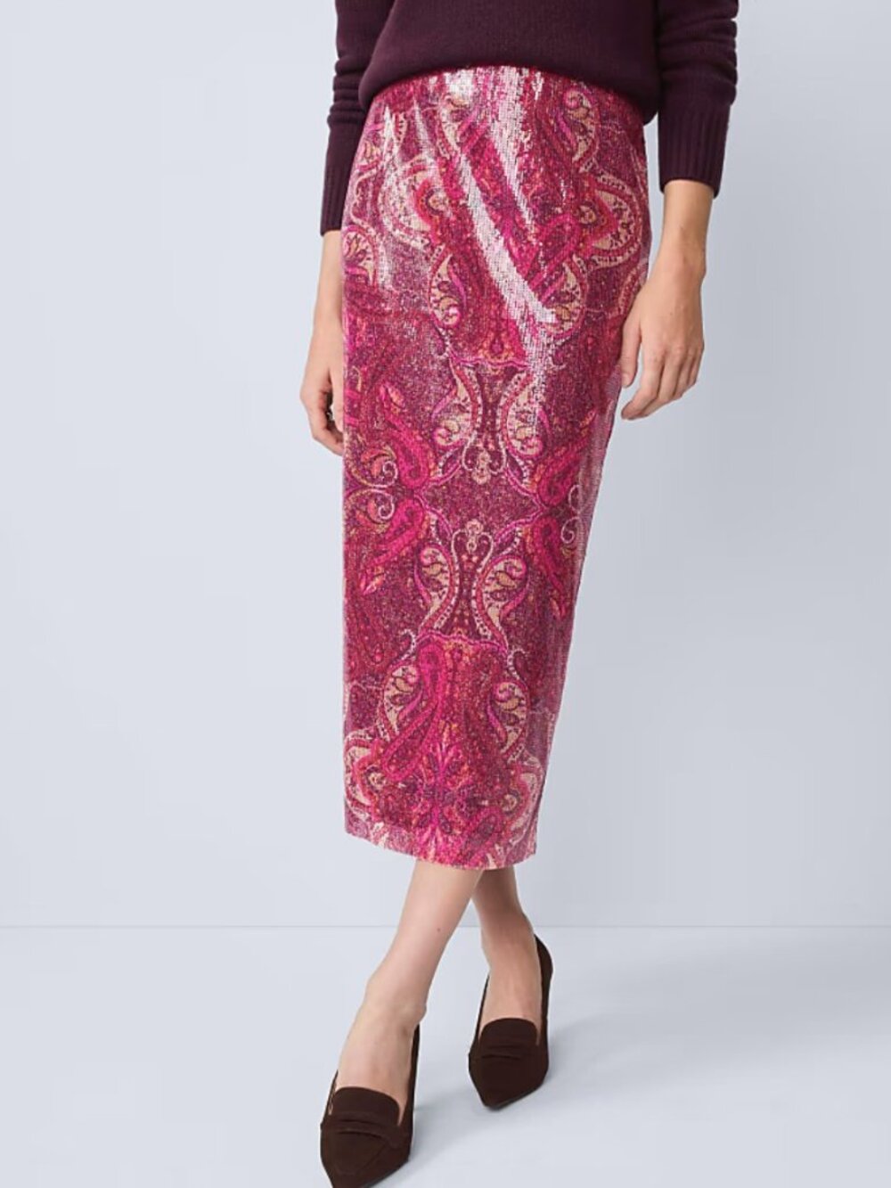 Plum and burgundy paisley sequin skirt - Anne Taylor